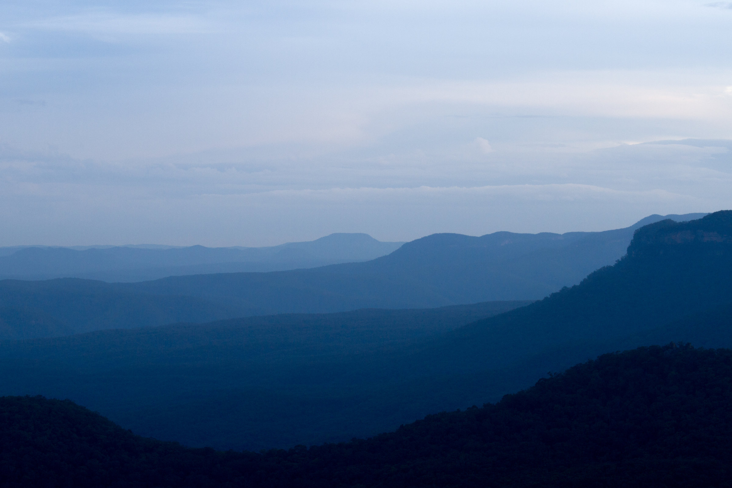 Blue Mountains ridgelines fading into the valley